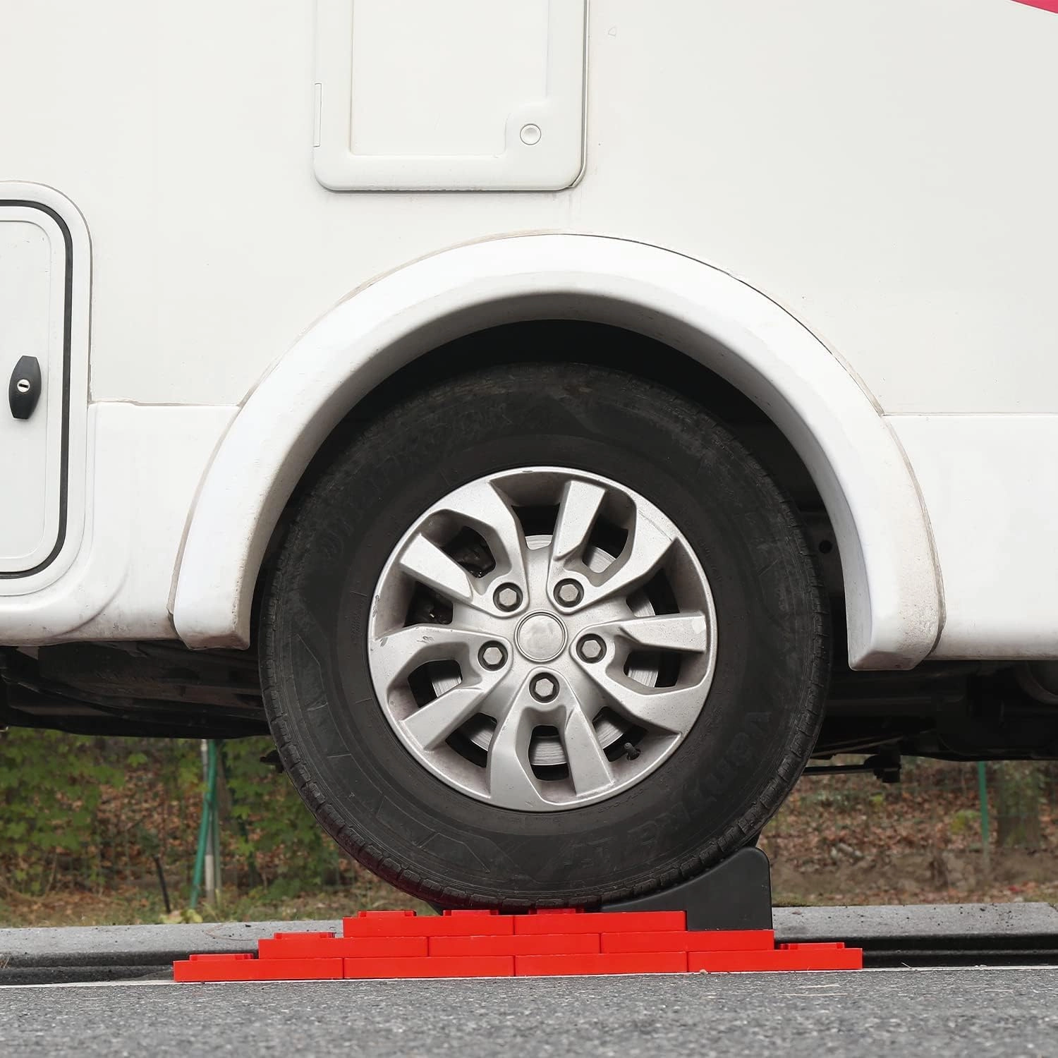 Homeon Wheels RV Leveling Blocks, One Top Tire Wheel Chock and 9 Pack Interlocking Leveling Blocks with Carrying Bag, Heavy Duty Camper Leveling Blocks and Chocks Anti-Slip Pads Design (WH-301)