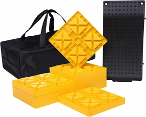 Homeon Wheels RV Leveling Blocks, One Top Tire Wheel Chock and 9 Pack Interlocking Leveling Blocks with Carrying Bag, Heavy Duty Camper Leveling Blocks and Chocks Anti-Slip Pads Design (Yellow Black)