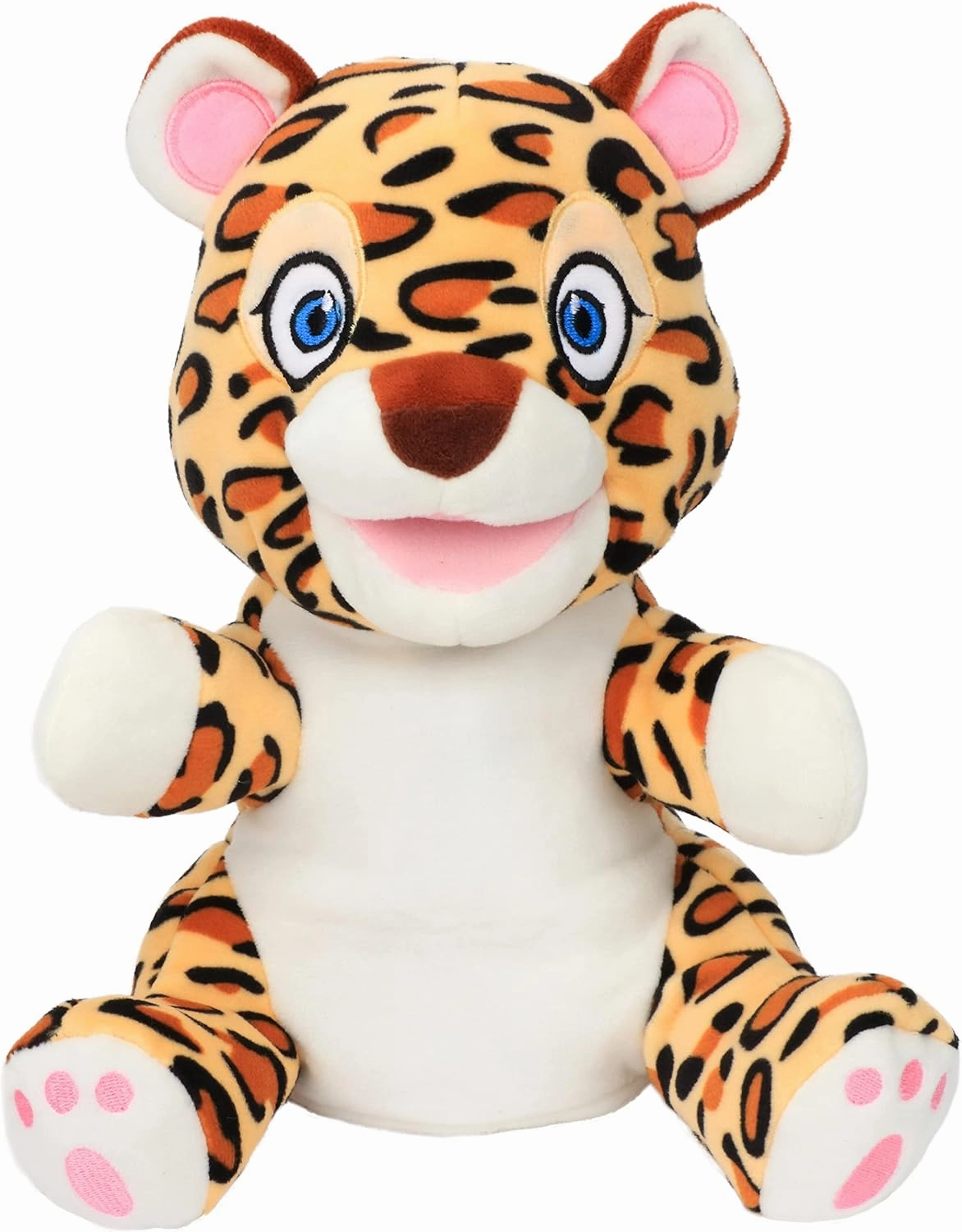 Hopearl Plush Cheetah Hand Puppet Leopard Wildlife Puppet with Open Movable Mouth for Imaginative Play, Role Play, Interactive Toy for Storytelling Teaching Puppet Theater, Gifts for Kids, Brown, 11''