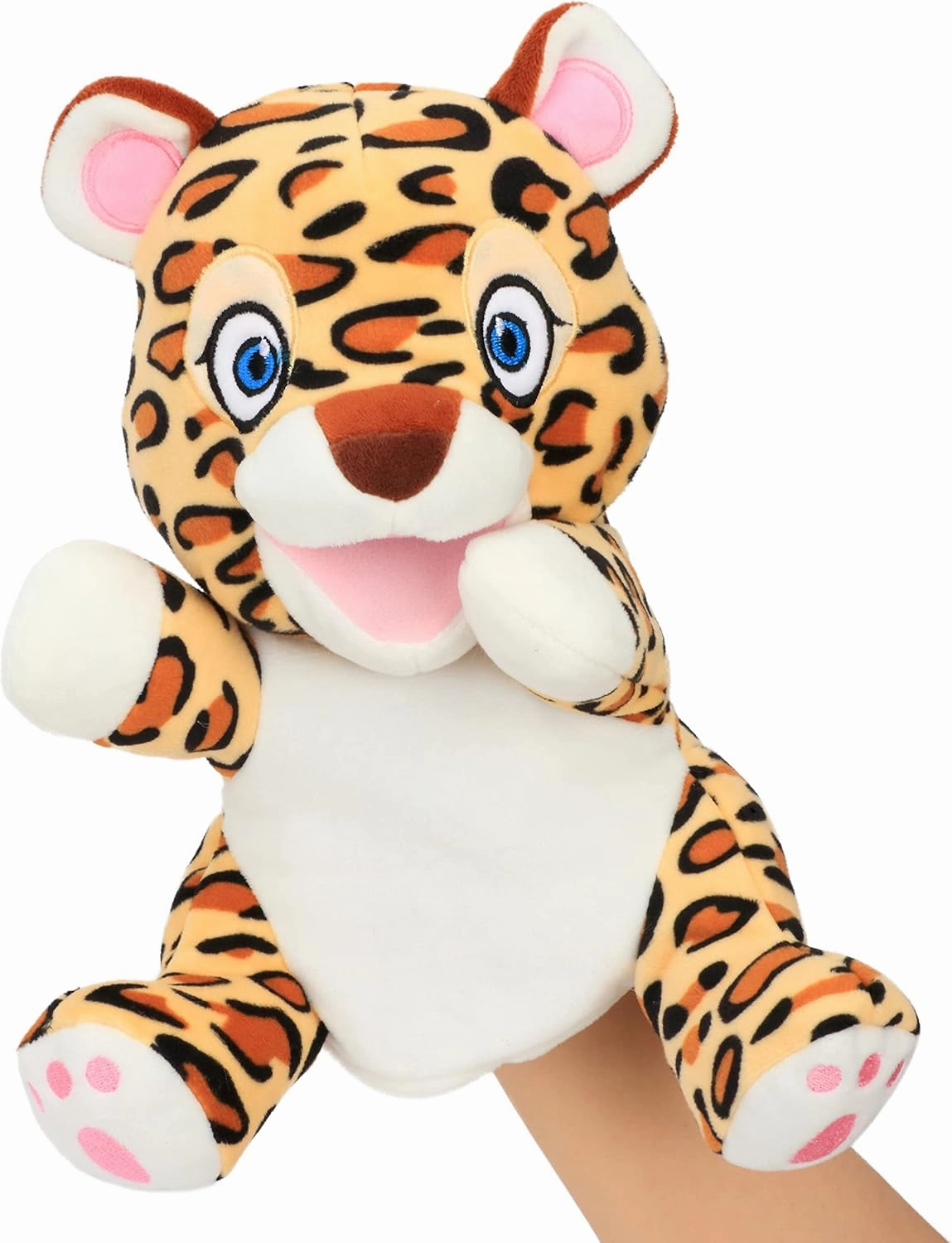 Hopearl Plush Cheetah Hand Puppet Leopard Wildlife Puppet with Open Movable Mouth for Imaginative Play, Role Play, Interactive Toy for Storytelling Teaching Puppet Theater, Gifts for Kids, Brown, 11''