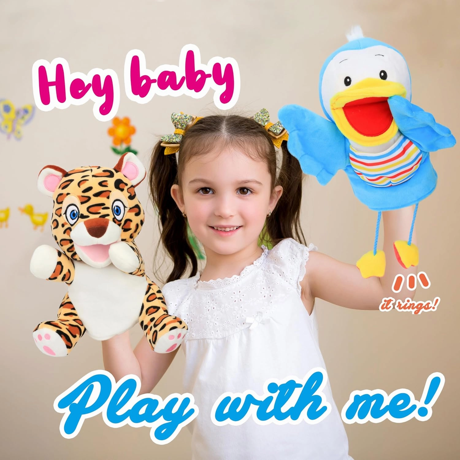 Hopearl Plush Cheetah Hand Puppet Leopard Wildlife Puppet with Open Movable Mouth for Imaginative Play, Role Play, Interactive Toy for Storytelling Teaching Puppet Theater, Gifts for Kids, Brown, 11''
