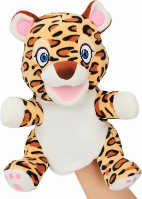 Hopearl Plush Cheetah Hand Puppet Leopard Wildlife Puppet with Open Movable Mouth for Imaginative Play, Role Play, Interactive Toy for Storytelling Teaching Puppet Theater, Gifts for Kids, Brown, 11''
