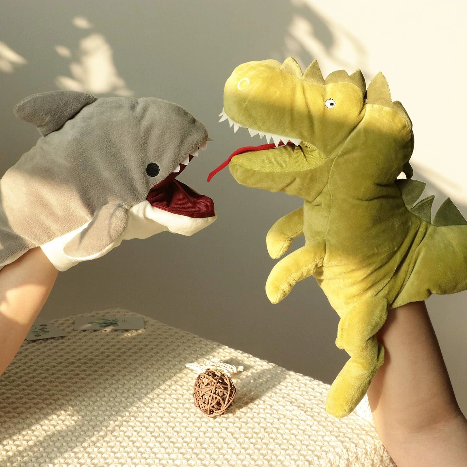 Hopearl Plush Shark Hand Puppet with Open Movable Mouth for Imaginative Play, Role Play, Interactive Toy for Storytelling Teaching Puppet Theater, Birthday for Kids Boys Girls, Gray, 13''