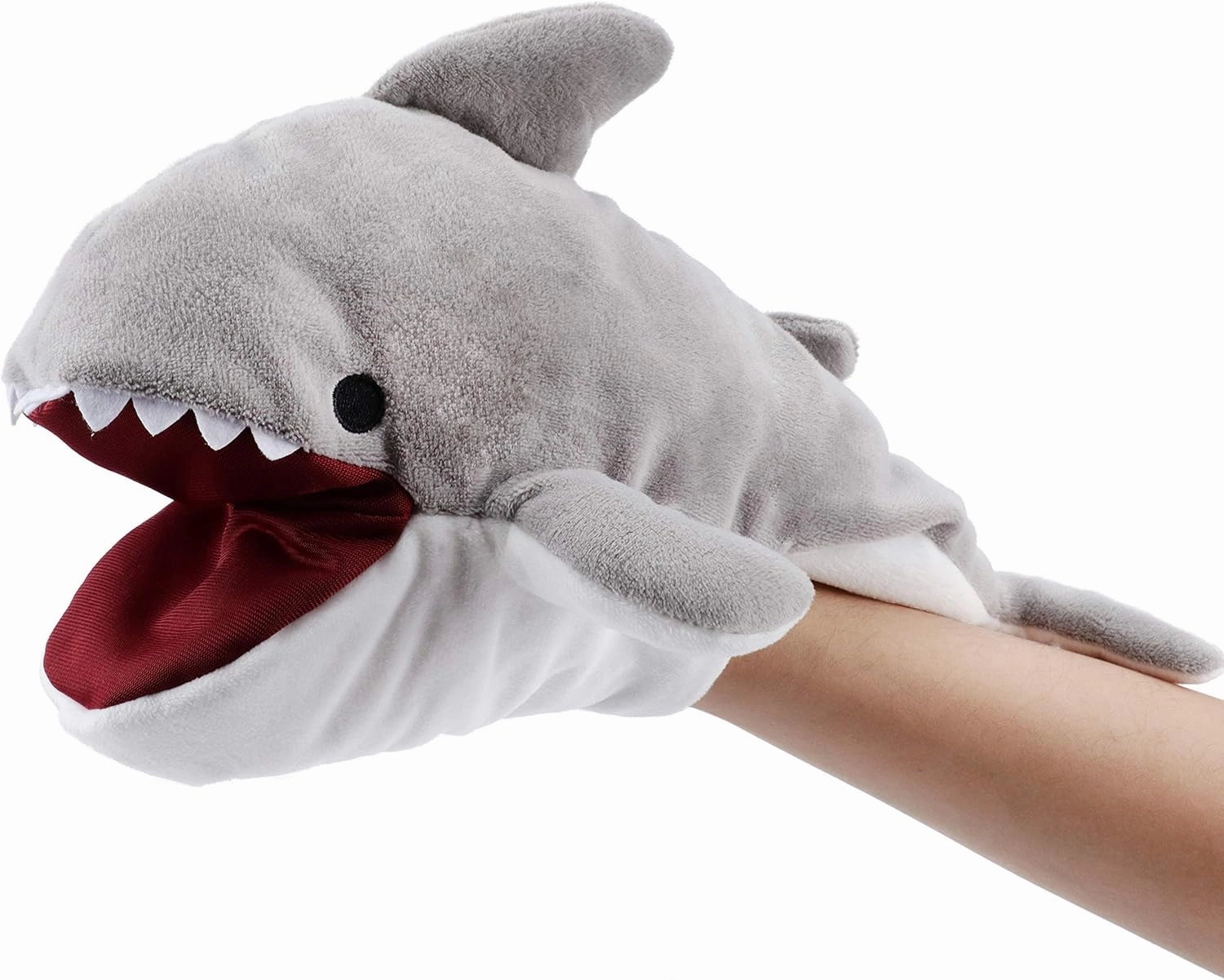 Hopearl Plush Shark Hand Puppet with Open Movable Mouth for Imaginative Play, Role Play, Interactive Toy for Storytelling Teaching Puppet Theater, Birthday for Kids Boys Girls, Gray, 13''