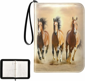 Horses Painting Pattern Card Binder 4 Pocket, Trading Card Holder Fits 400 Game Cards with 50 Removable Sleeves, MTG Card Case Standard Size