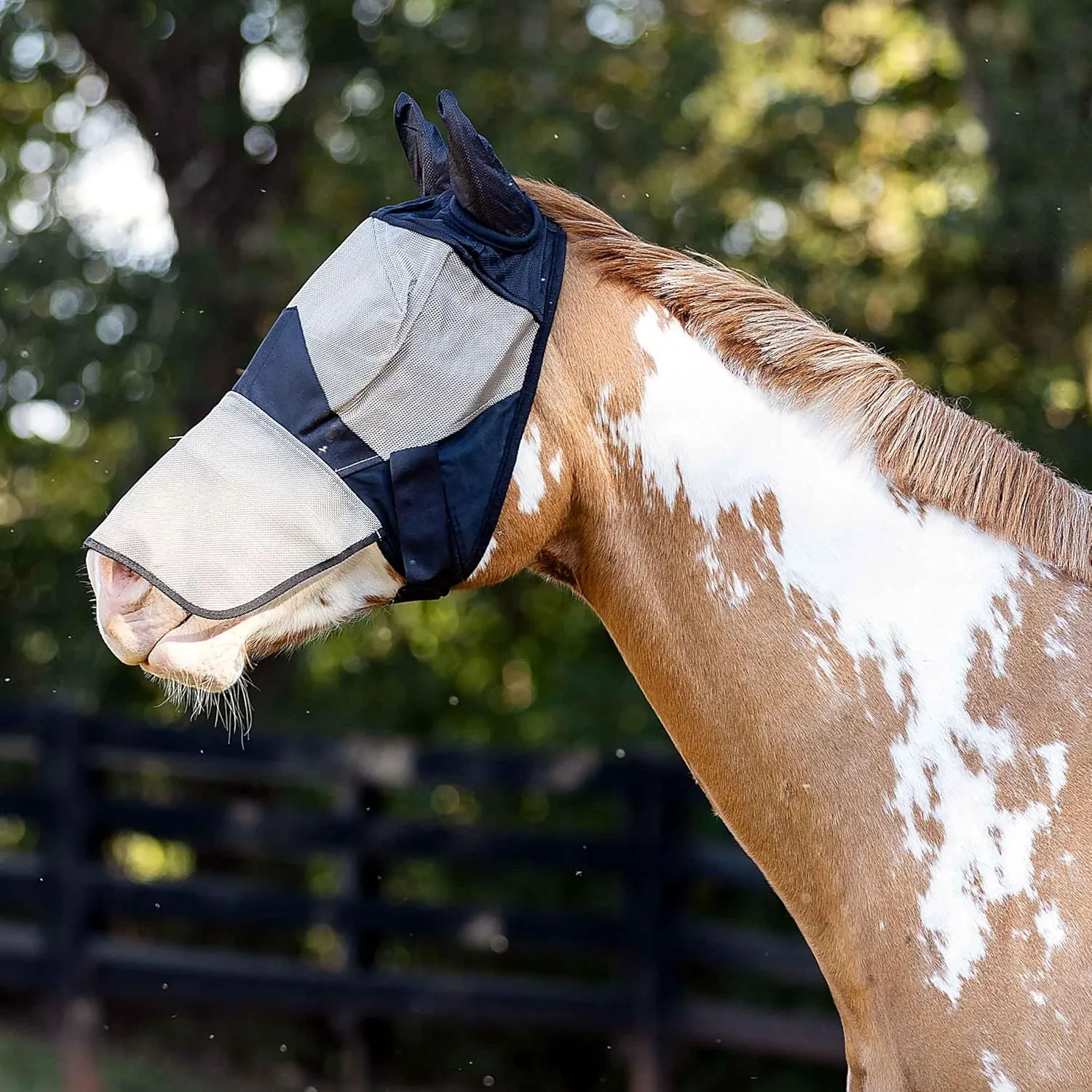 HORZE Horse Fly Mask with Long Nose Cover and Ears | Full Coverage UV Protection - Durable Micro Mesh