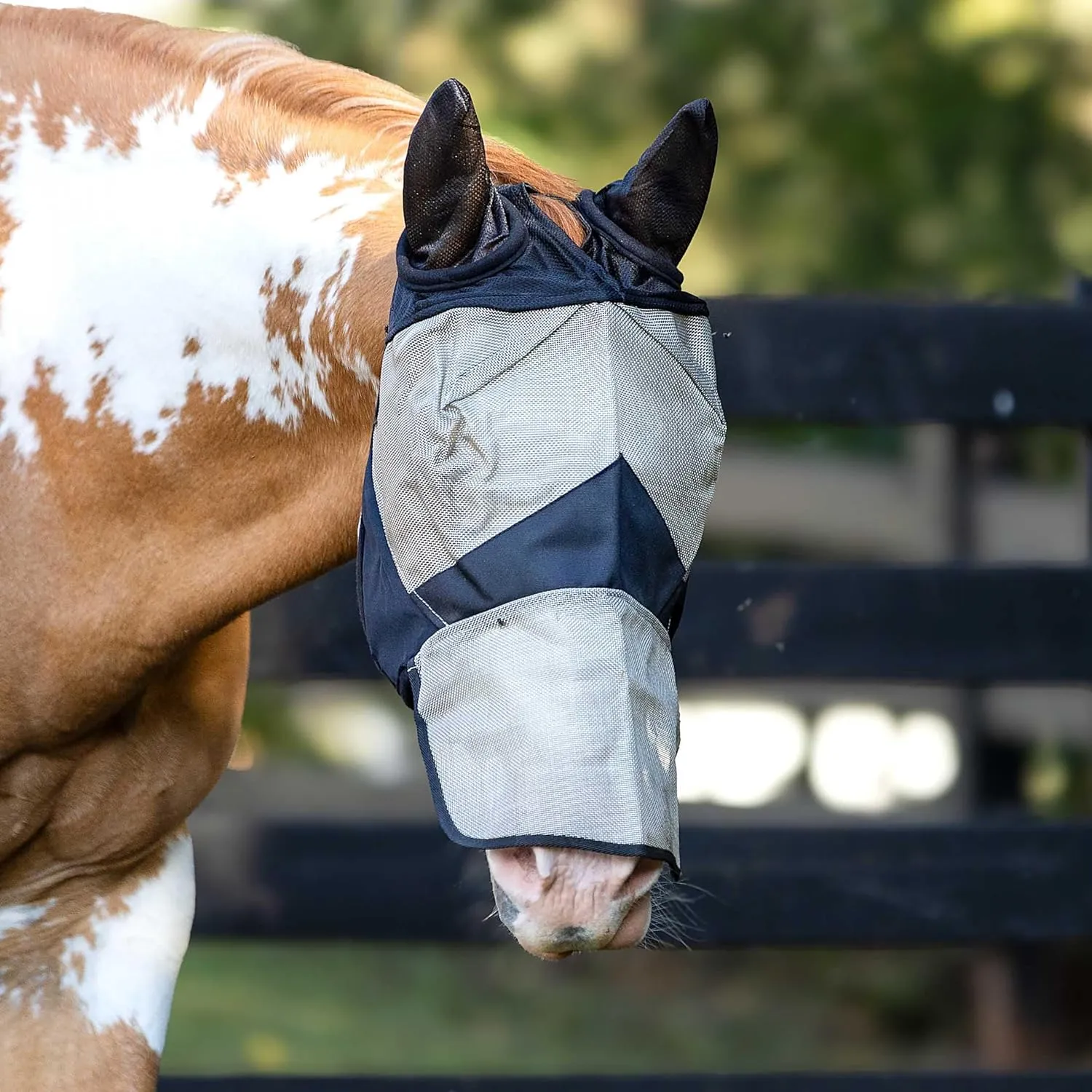 HORZE Horse Fly Mask with Long Nose Cover and Ears | Full Coverage UV Protection - Durable Micro Mesh
