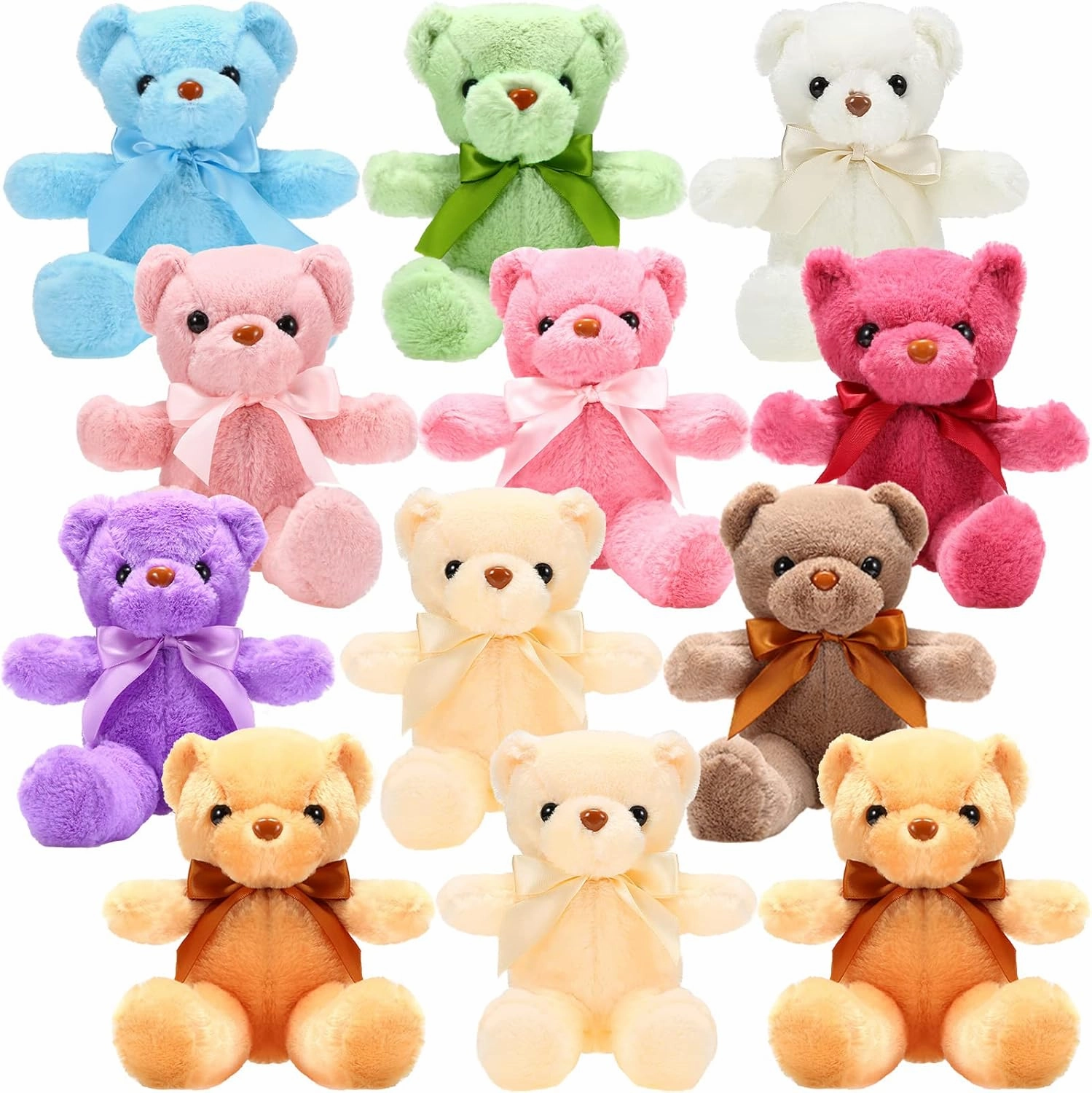 HyDren 12 Pcs 12 Inch Bear Stuffed Animal Bulk Soft Plush Bears Bulk with Ribbon Bow for Birthday Baby Shower Graduation Wedding Party Favor (Multicolor)