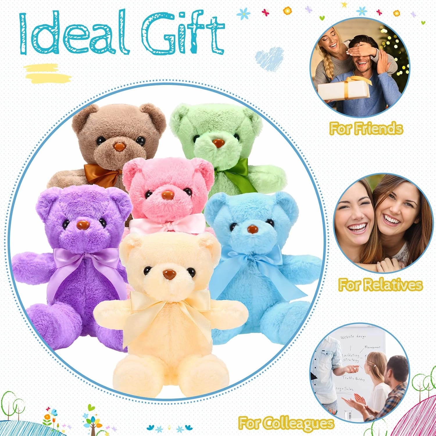 HyDren 12 Pcs 12 Inch Bear Stuffed Animal Bulk Soft Plush Bears Bulk with Ribbon Bow for Birthday Baby Shower Graduation Wedding Party Favor (Multicolor)