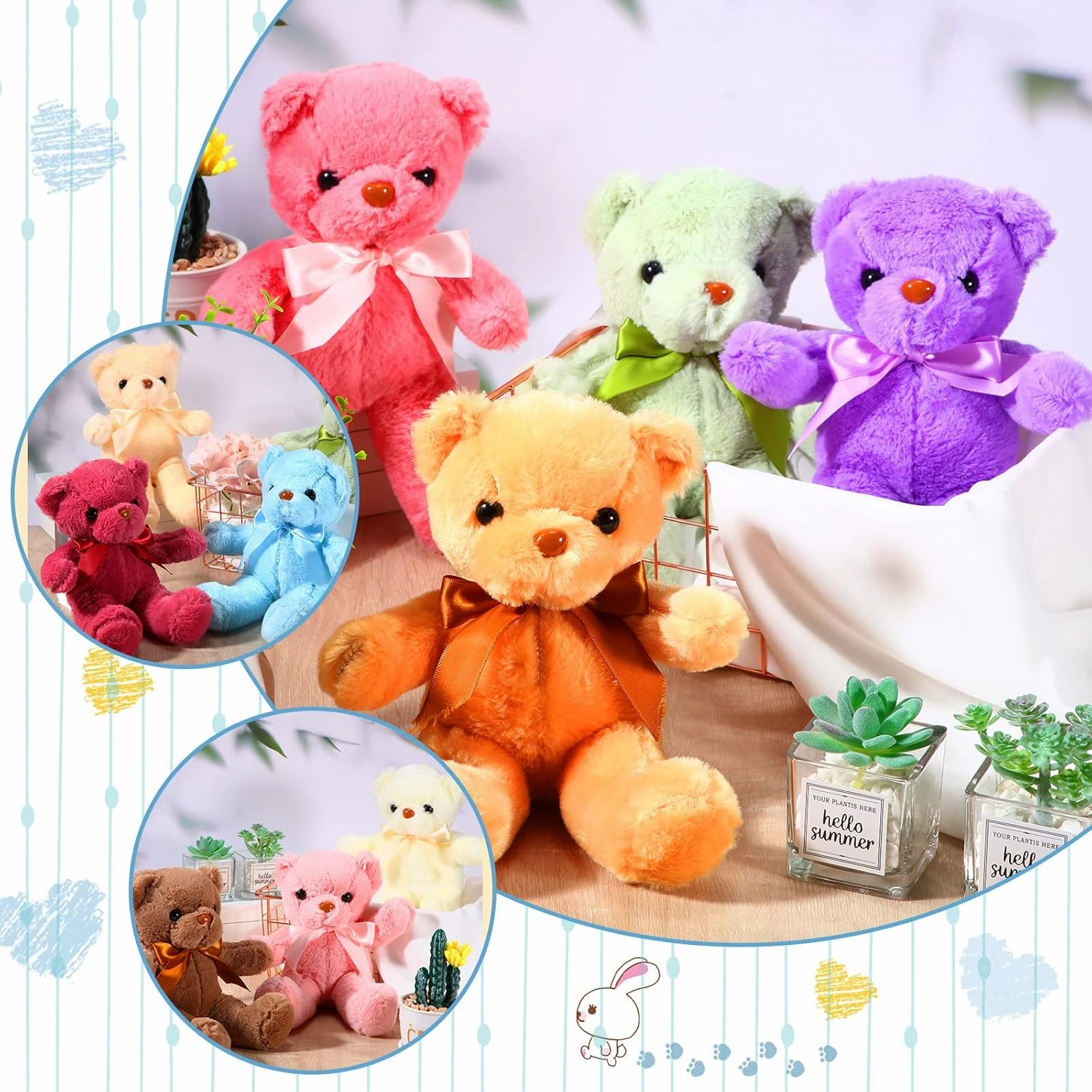 HyDren 12 Pcs 12 Inch Bear Stuffed Animal Bulk Soft Plush Bears Bulk with Ribbon Bow for Birthday Baby Shower Graduation Wedding Party Favor (Multicolor)
