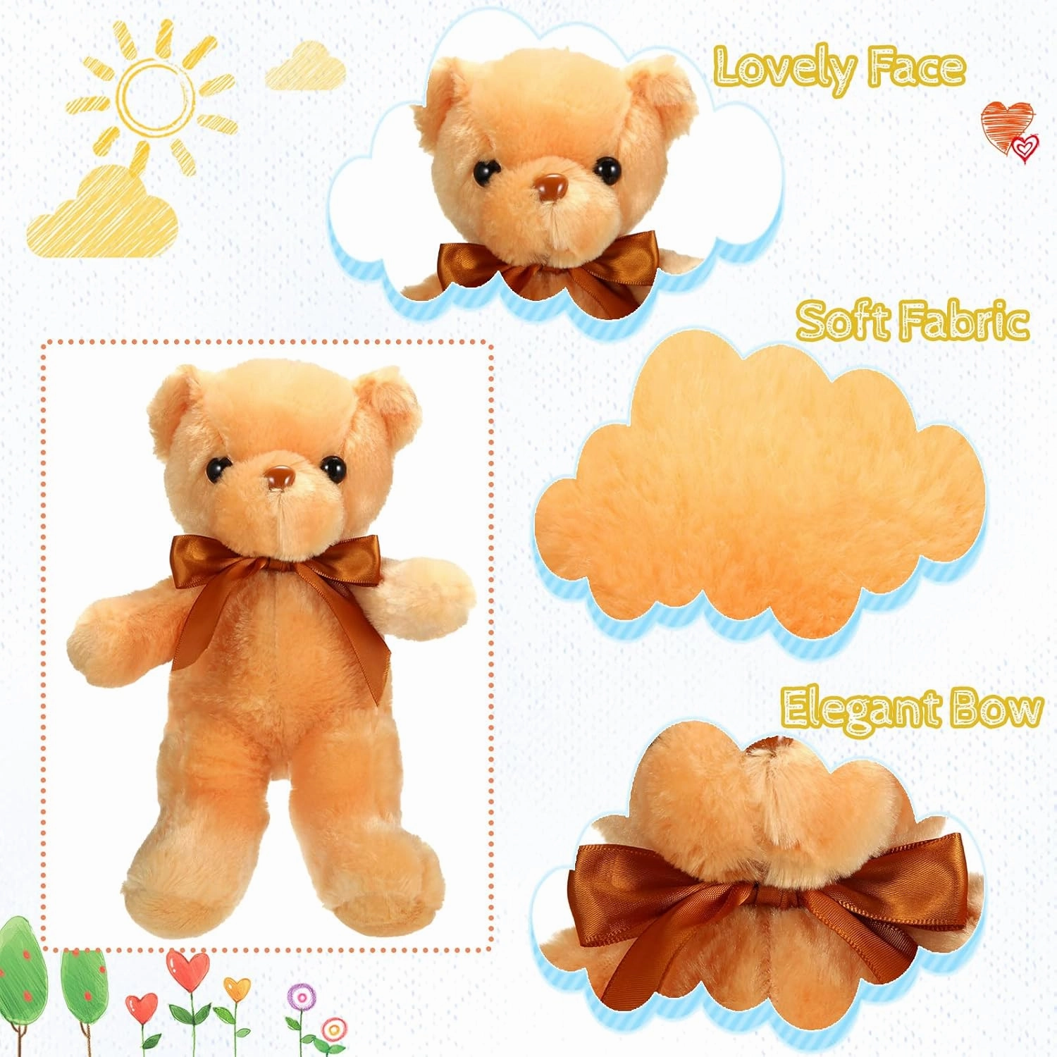 HyDren 12 Pcs 12 Inch Bear Stuffed Animal Bulk Soft Plush Bears Bulk with Ribbon Bow for Birthday Baby Shower Graduation Wedding Party Favor (Multicolor)