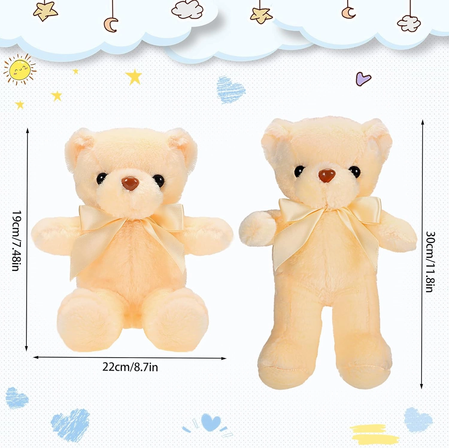 HyDren 12 Pcs 12 Inch Bear Stuffed Animal Bulk Soft Plush Bears Bulk with Ribbon Bow for Birthday Baby Shower Graduation Wedding Party Favor (Multicolor)
