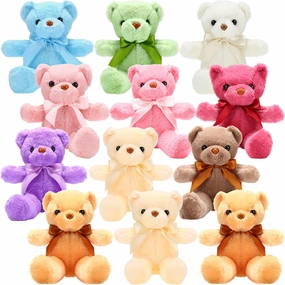 HyDren 12 Pcs 12 Inch Bear Stuffed Animal Bulk Soft Plush Bears Bulk with Ribbon Bow for Birthday Baby Shower Graduation Wedding Party Favor (Multicolor)