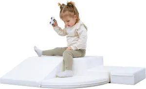 IGLU Soft Play Indoor Climber Equipment Foam Set 5 Shapes Baby Climbing Toys for Activity 1 Year Old (White, Vegan Leather)