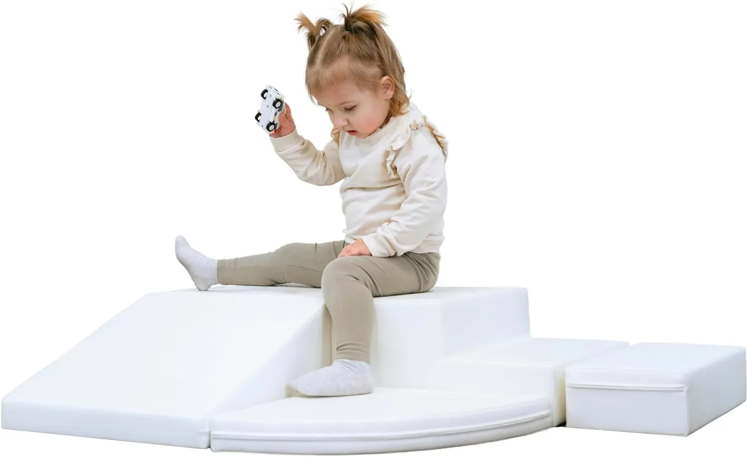 IGLU Soft Play Indoor Climber Equipment Foam Set 5 Shapes Baby Climbing Toys for Activity 1 Year Old (White, Vegan Leather)