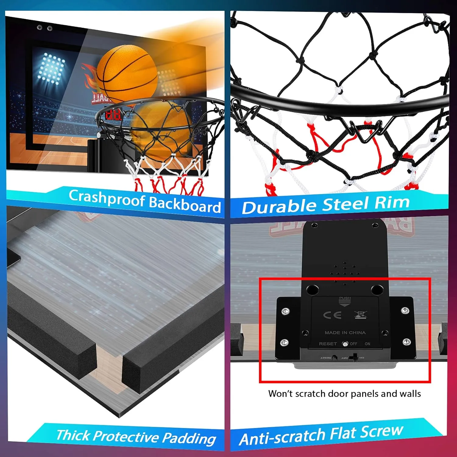 Indoor Basketball Hoop Boys Gifts for Teens and Adults Door Room Basketball Hoop Mini Hoop with Electronic Scoreboard, 3 Balls and Batteries Basketball Toys for 8 9 10 11 12