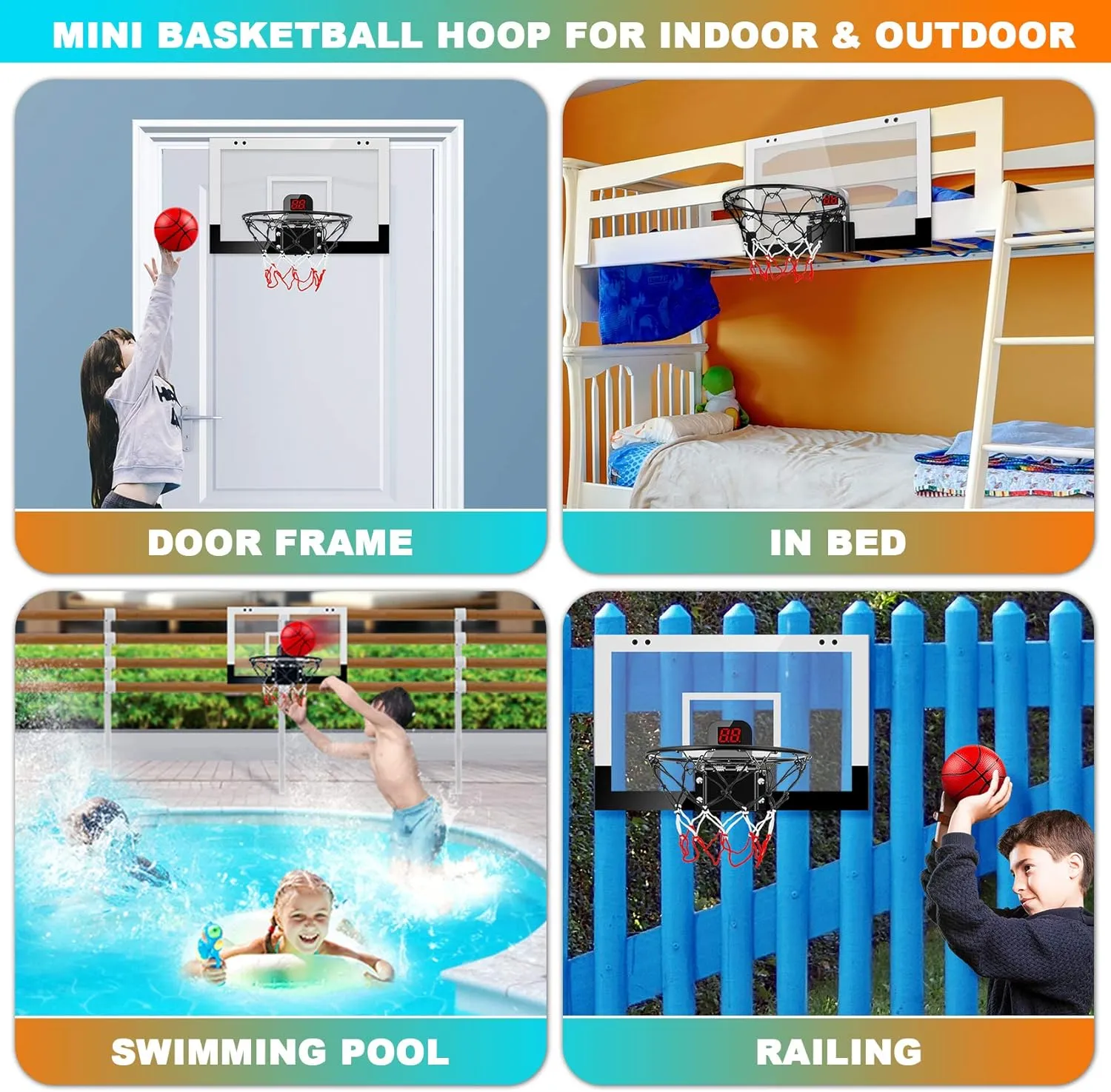 Indoor Basketball Hoop Boys Gifts for Teens and Adults Door Room Basketball Hoop Mini Hoop with Electronic Scoreboard, 3 Balls and Batteries Basketball Toys for 8 9 10 11 12