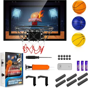 Indoor Basketball Hoop Boys Gifts for Teens and Adults Door Room Basketball Hoop Mini Hoop with Electronic Scoreboard, 3 Balls and Batteries Basketball Toys for 8 9 10 11 12