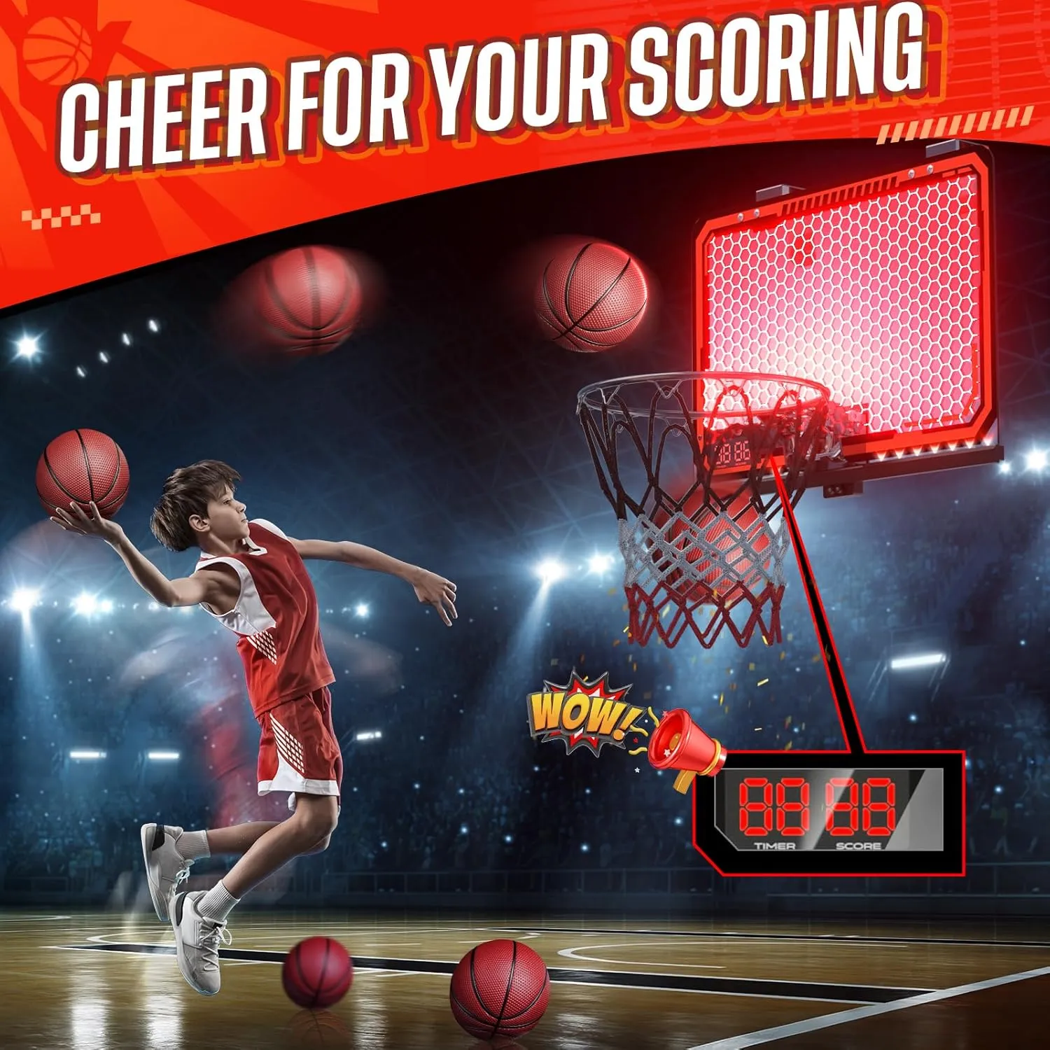 Indoor Basketball Hoop for Kids 3-10,Mini Basketball Hoop with Remote RGB and LED Light Scoreboard,Boys Toys Age 5-7 Years Old,Birthday Gift Idea for Boys Ages 3 4 5 6 7 8 9 10