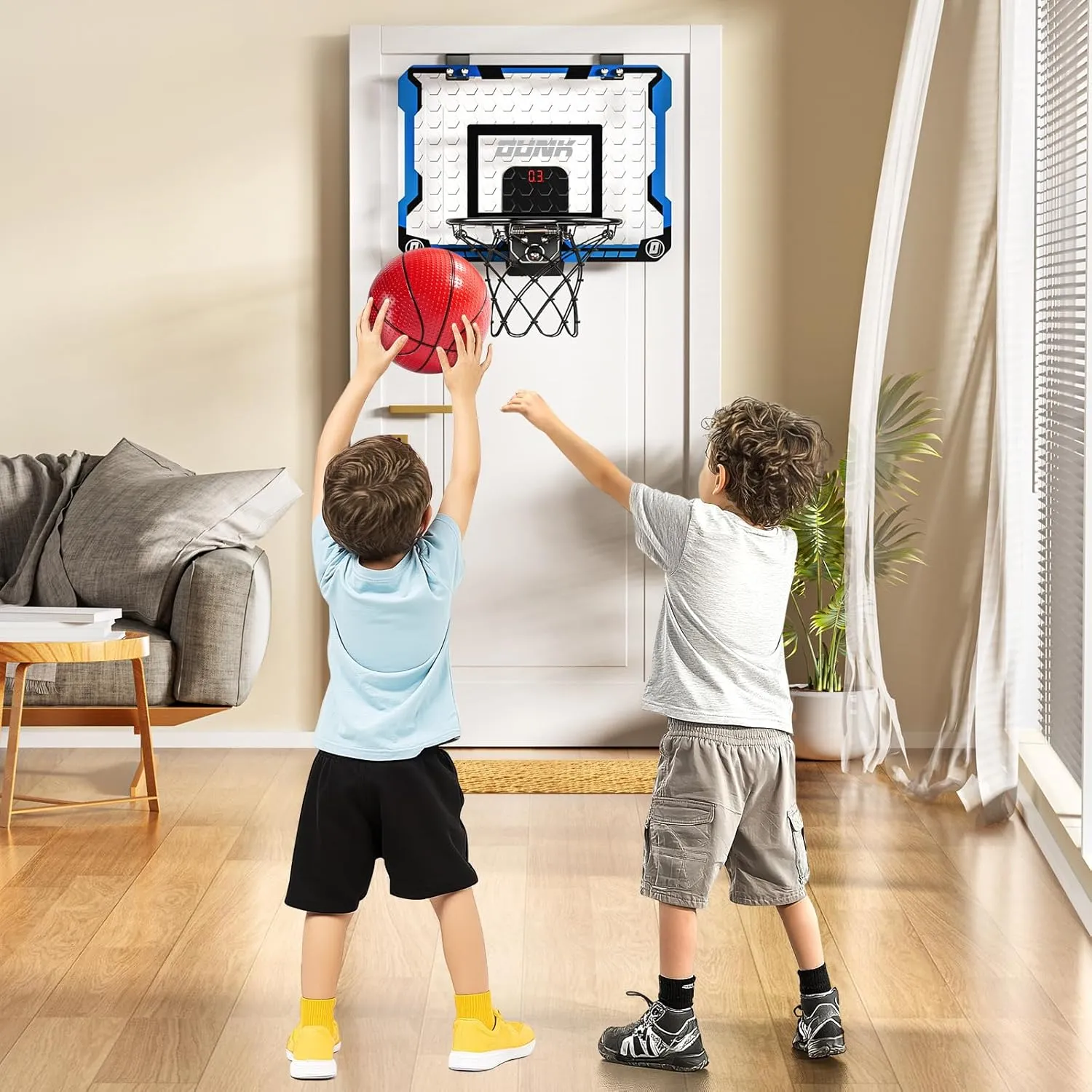 Indoor Basketball Hoop for Kids, Over The Door Mini Basketball Hoops, Mini Hoop with Scoreboard & 4 Balls, Kids Basketball Hoop Sport Toys Gifts for 5 6 7 8 9 10 11 12  Year Old Boys