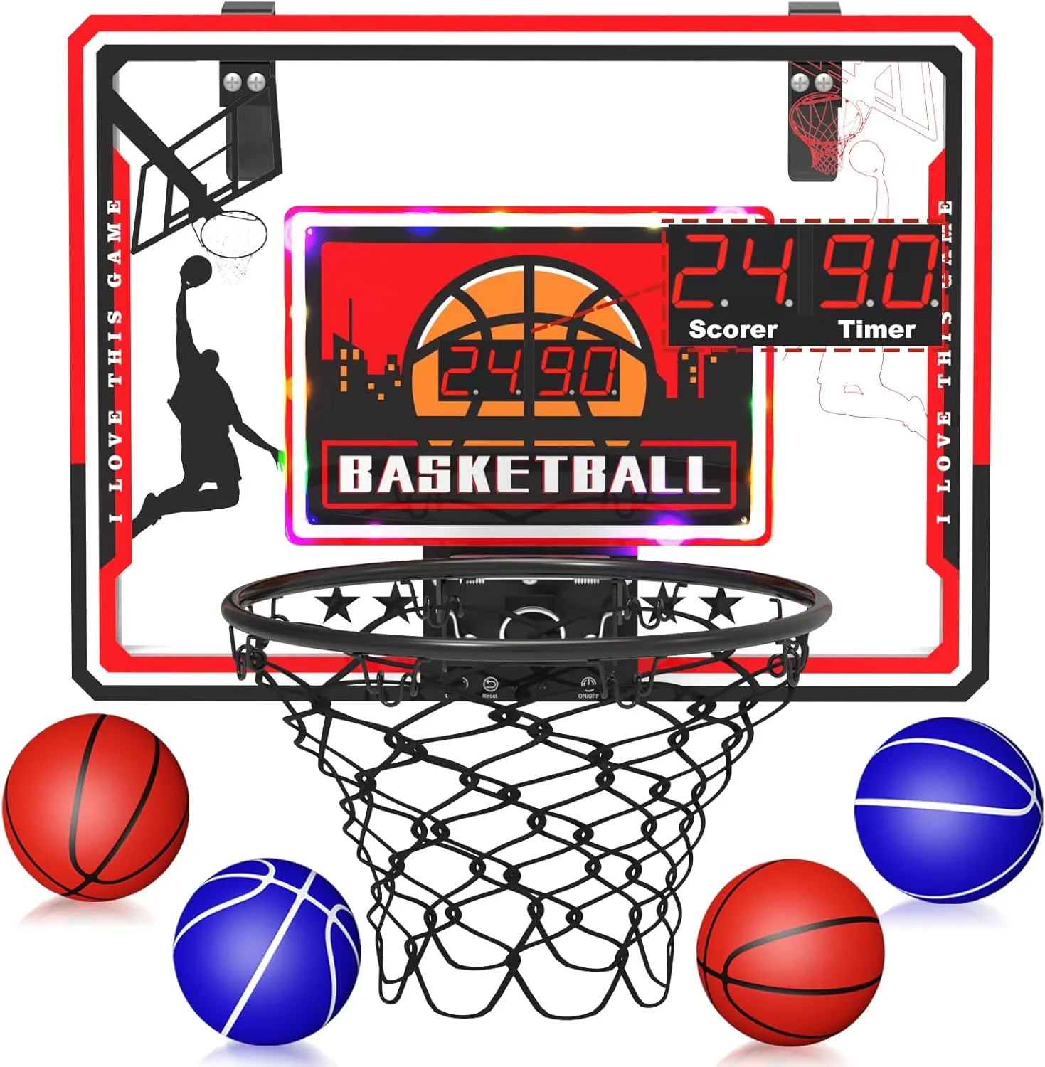 Indoor Basketball Hoop, Mini Basketball Hoop with LED Lights, Timer and Scoreboard, Indoor Basketball Hoop for Kids 8-12, for Boys and Girls