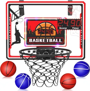 Indoor Basketball Hoop, Mini Basketball Hoop with LED Lights, Timer and Scoreboard, Indoor Basketball Hoop for Kids 8-12, for Boys and Girls