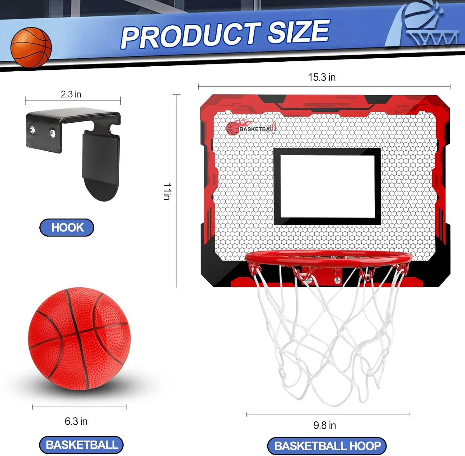 Indoor Basketball Hoop Set for Kids Adults, Pro Mini Basketball Hoop for Door Wall, Room Basketball Hoop Over The Door Outdoor Basketball Hoop with 4 Balls Toy Gift for Boy Girl
