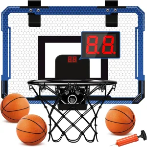 Indoor Mini Basketball Hoop for Door - Over The Door Basketball Mini Hoop with Scoreboard & 3 Balls, Foldable Basketball Hoop for Wall & Room Basketball Toy Gift for Boy Kids Teens