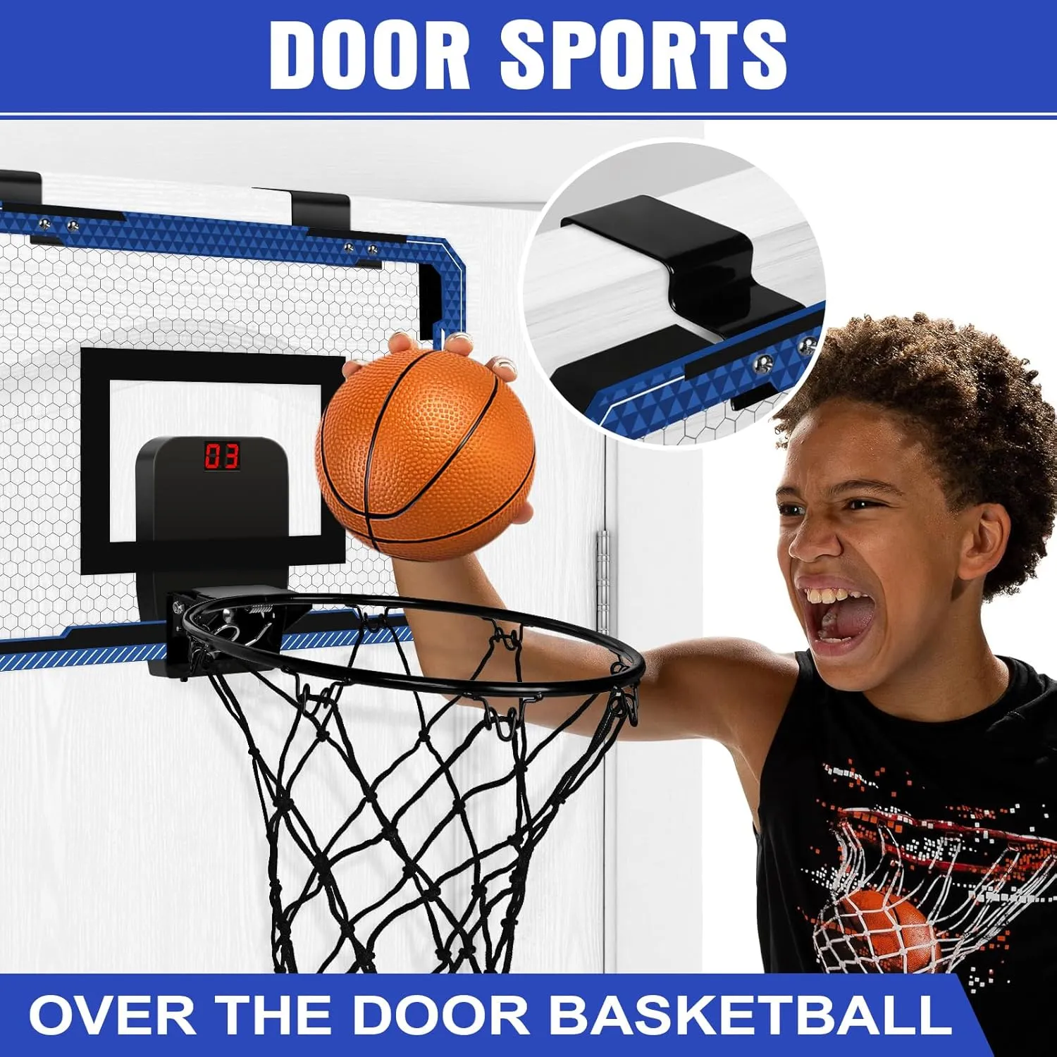 Indoor Mini Basketball Hoop for Kids and Adults - Over The Door Basketball Hoop with Balls, Mini Hoop for Door Wall Office Bedroom, Basketball Toys for Boys Girls Teens