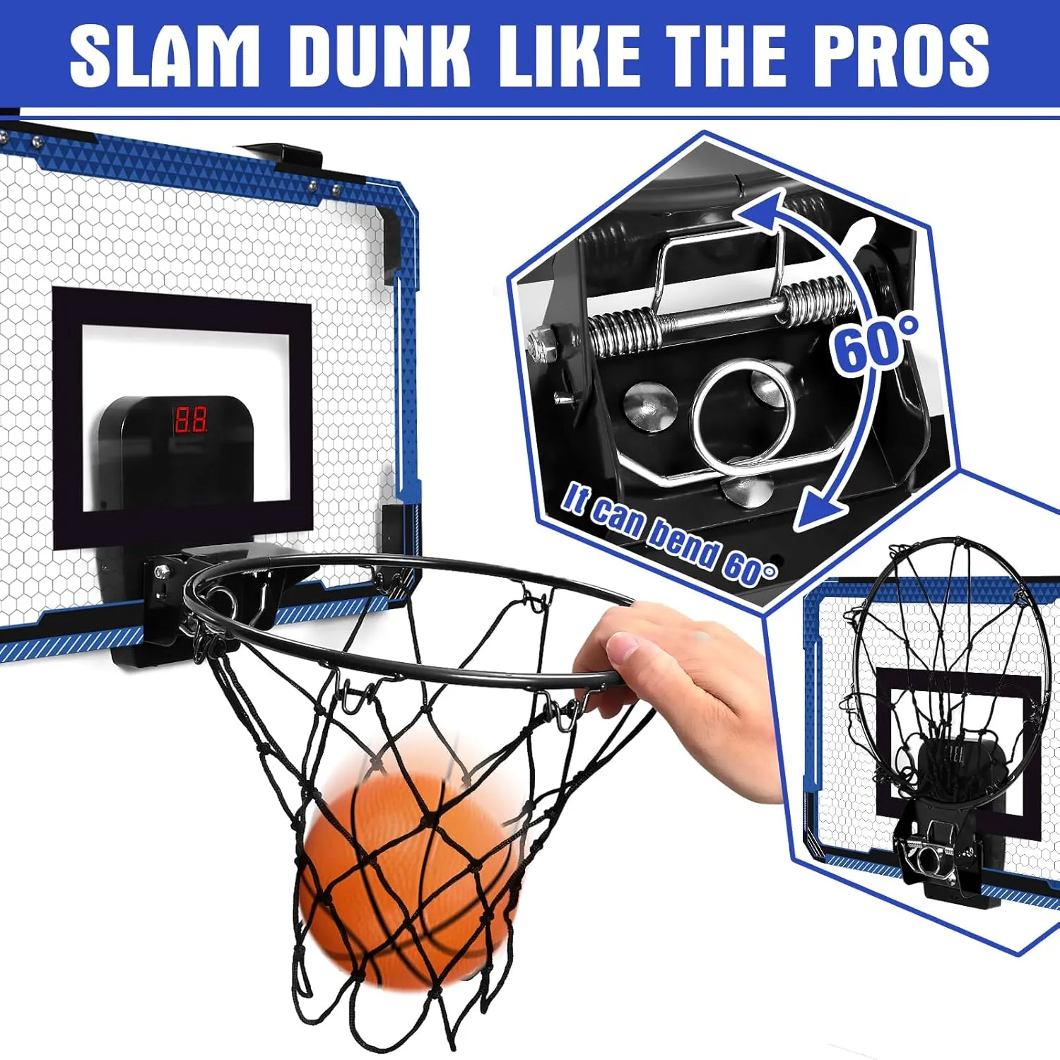 Indoor Mini Basketball Hoop for Kids and Adults - Over The Door Basketball Hoop with Balls, Mini Hoop for Door Wall Office Bedroom, Basketball Toys for Boys Girls Teens