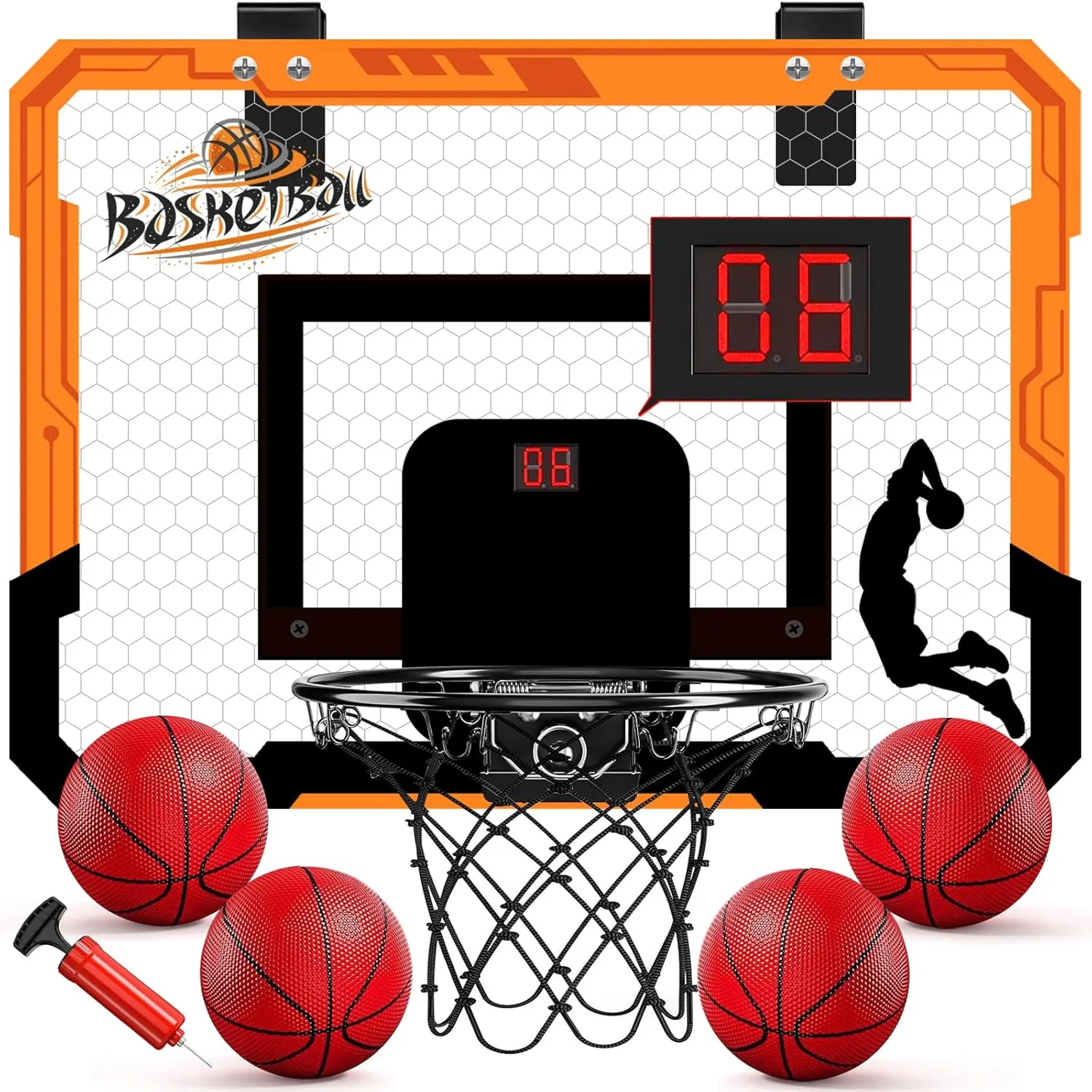 Indoor Mini Basketball Hoop for Kids, Over The Door Basketball Hoops, Mini Hoop Basketball with Scoreboard, 4 Balls, Birthday Gifts Toys for 5 6 7 8 9 10 11 12 Year Old Boys Girls