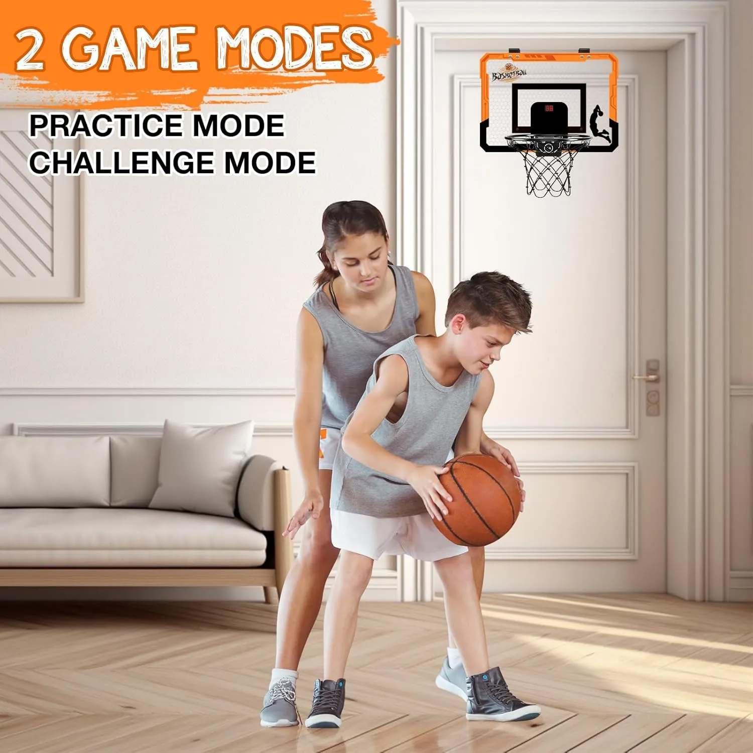 Indoor Mini Basketball Hoop for Kids, Over The Door Basketball Hoops, Mini Hoop Basketball with Scoreboard, 4 Balls, Birthday Gifts Toys for 5 6 7 8 9 10 11 12 Year Old Boys Girls