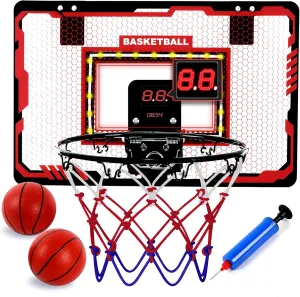 Indoor Mini Basketball Hoops for Kids, Hoop Over Door with LED Scoring Board, Sport Toys Gifts with 2 Balls for 5-12 Years Old Boys & Girls
