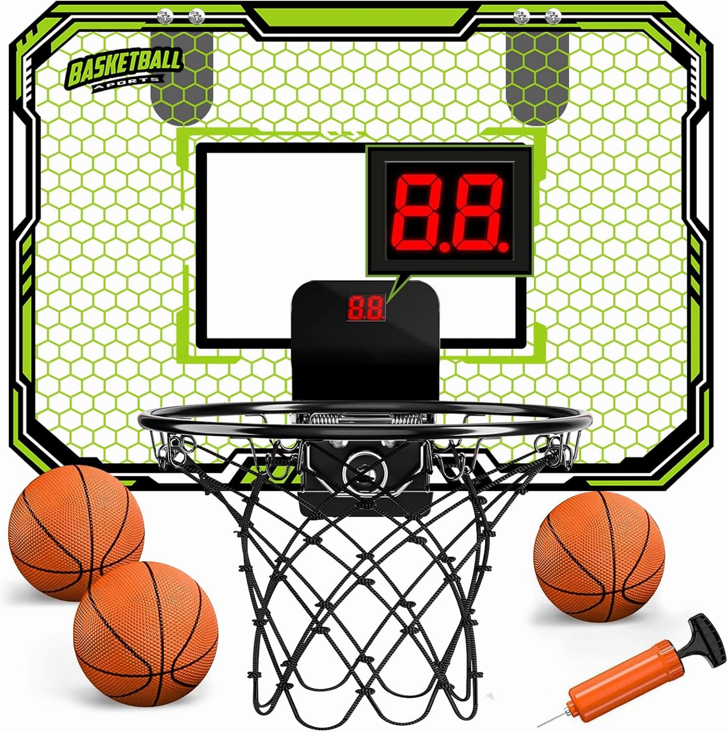 Indoor Basketball Hoop for Kids, Mini Basketball Hoop Basketball Hoops Over The Door with Scoreboard & 3 Balls, Basketball Toys Gifts for 5 6 7 8 9 10 11 12 Year Old Boys Girls