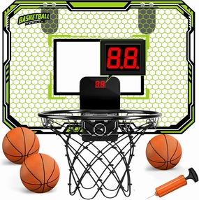 Indoor Basketball Hoop for Kids, Mini Basketball Hoop Basketball Hoops Over The Door with Scoreboard & 3 Balls, Basketball Toys Gifts for 5 6 7 8 9 10 11 12 Year Old Boys Girls