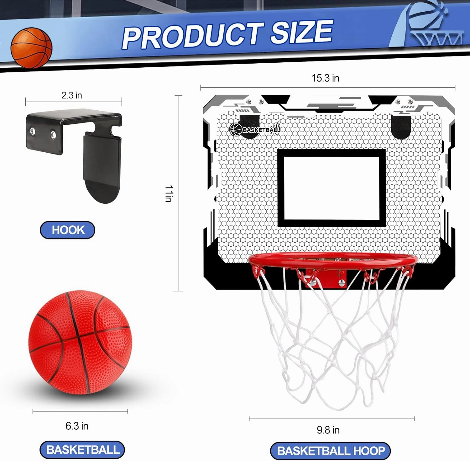 Indoor Basketball Hoop Set for Kids Adults, Pro Mini Basketball Hoop for Door Wall, Room Basketball Hoop Over The Door Outdoor Basketball Hoop with 4 Balls Toy Gift for Boy Girl
