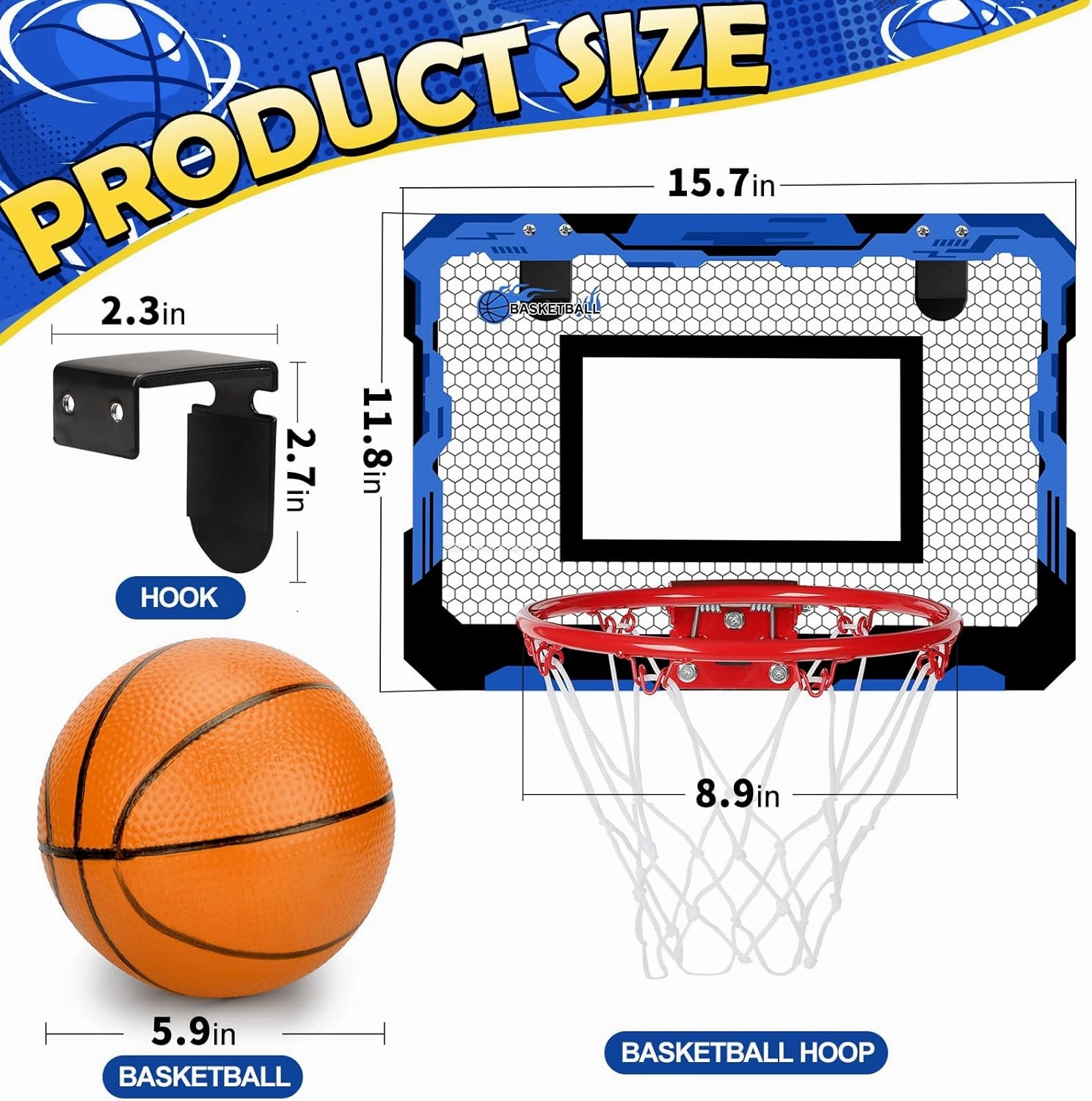 Indoor Basketball Hoop Set for Kids Adults, Pro Mini Basketball Hoop for Door Wall, Room Basketball Hoop Over The Door Outdoor Basketball Hoop with 4 Balls Toy Gift for Boy Girl