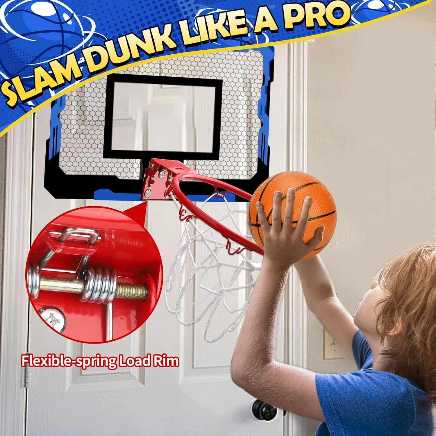 Indoor Basketball Hoop Set for Kids Adults, Pro Mini Basketball Hoop for Door Wall, Room Basketball Hoop Over The Door Outdoor Basketball Hoop with 4 Balls Toy Gift for Boy Girl