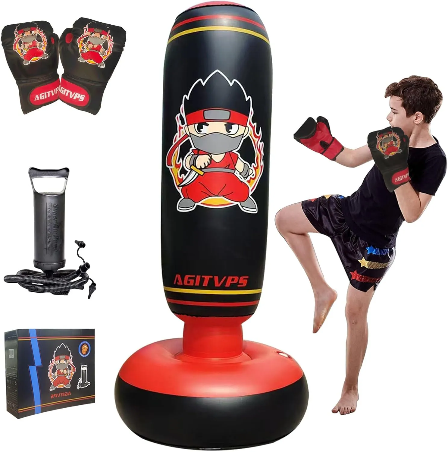 Inflatable Punching Bag Set, 66" Punching Bag for Boys & Girls Aged 8-12 with Kids Boxing Gloves, Super Air Pump | Suitable for Children's Daily Exercise, Happy Family Time