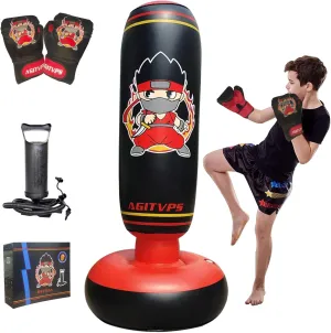 Inflatable Punching Bag Set, 66" Punching Bag for Boys & Girls Aged 8-12 with Kids Boxing Gloves, Super Air Pump | Suitable for Children's Daily Exercise, Happy Family Time