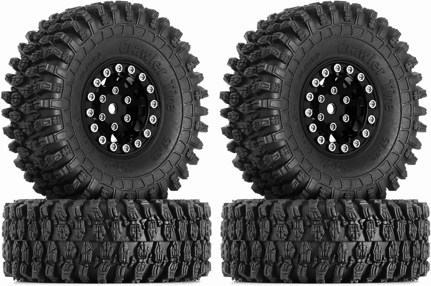 INJORA 1.0 Beadlock Wheel S5 Super Soft Sticky Crawler Tires for TRX4M Axial AX24 SCX24 FCX24 Enduro24 Upgrade, 57 * 22mm(Black)