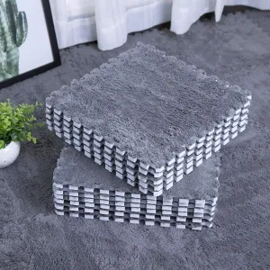 Interlocking Carpet Shaggy Soft EVA Foam Mats Fluffy Area Rugs Protective Floor Tiles Exercise Play Mat for Children Kids Room Home Parlor Bedroom (12 pcs, Gray)