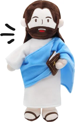 Jesus Plush Speaks 20 of Jesus' Bible Verses and 3 of Bible Music Jesus Doll Stuffed Animal to Teach Suitable for Church Sunday School Religious Easter (Blue)
