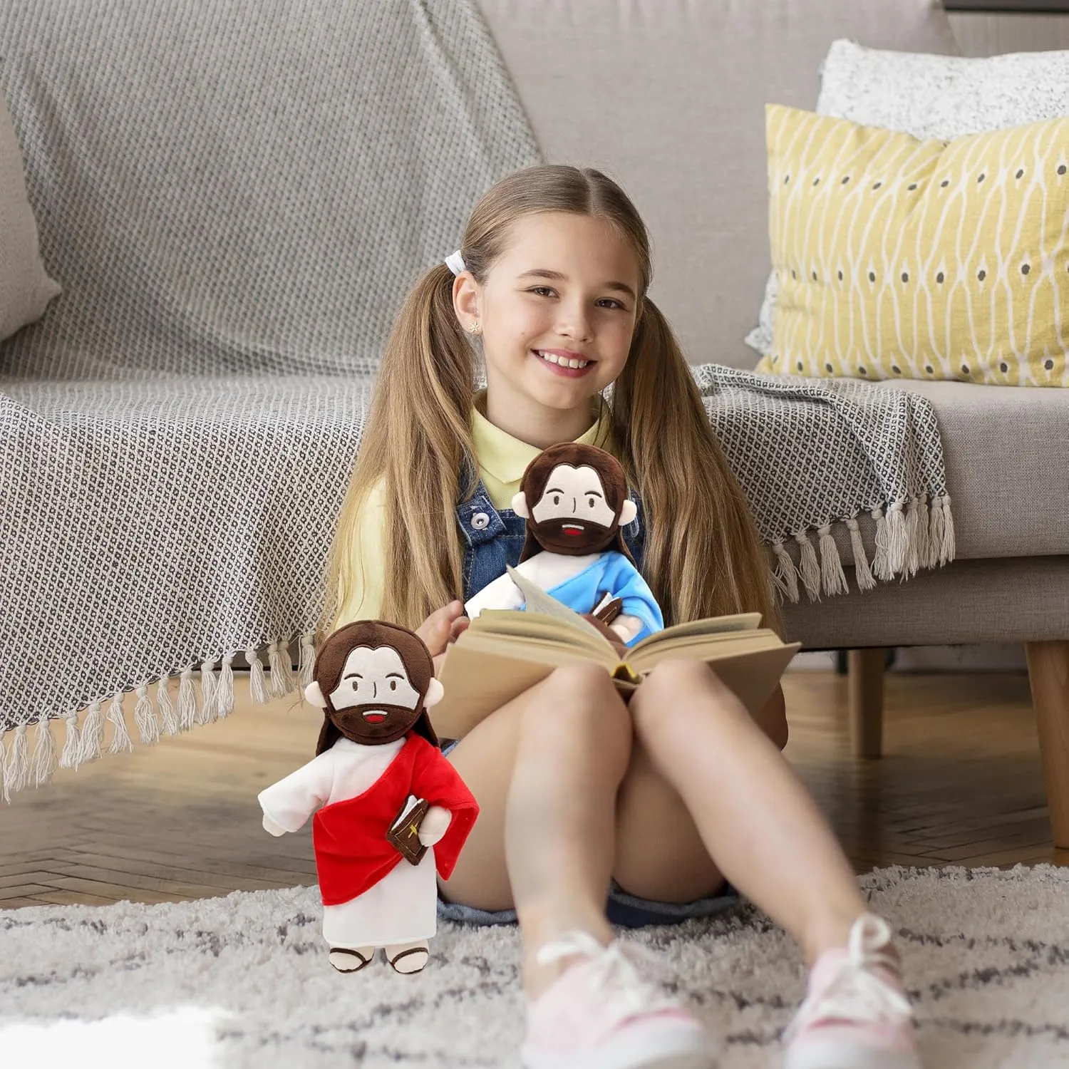 Jesus Plush Speaks 20 of Jesus' Bible Verses and 3 of Bible Music Jesus Doll Stuffed Animal to Teach Suitable for Church Sunday School Religious Easter (Blue)