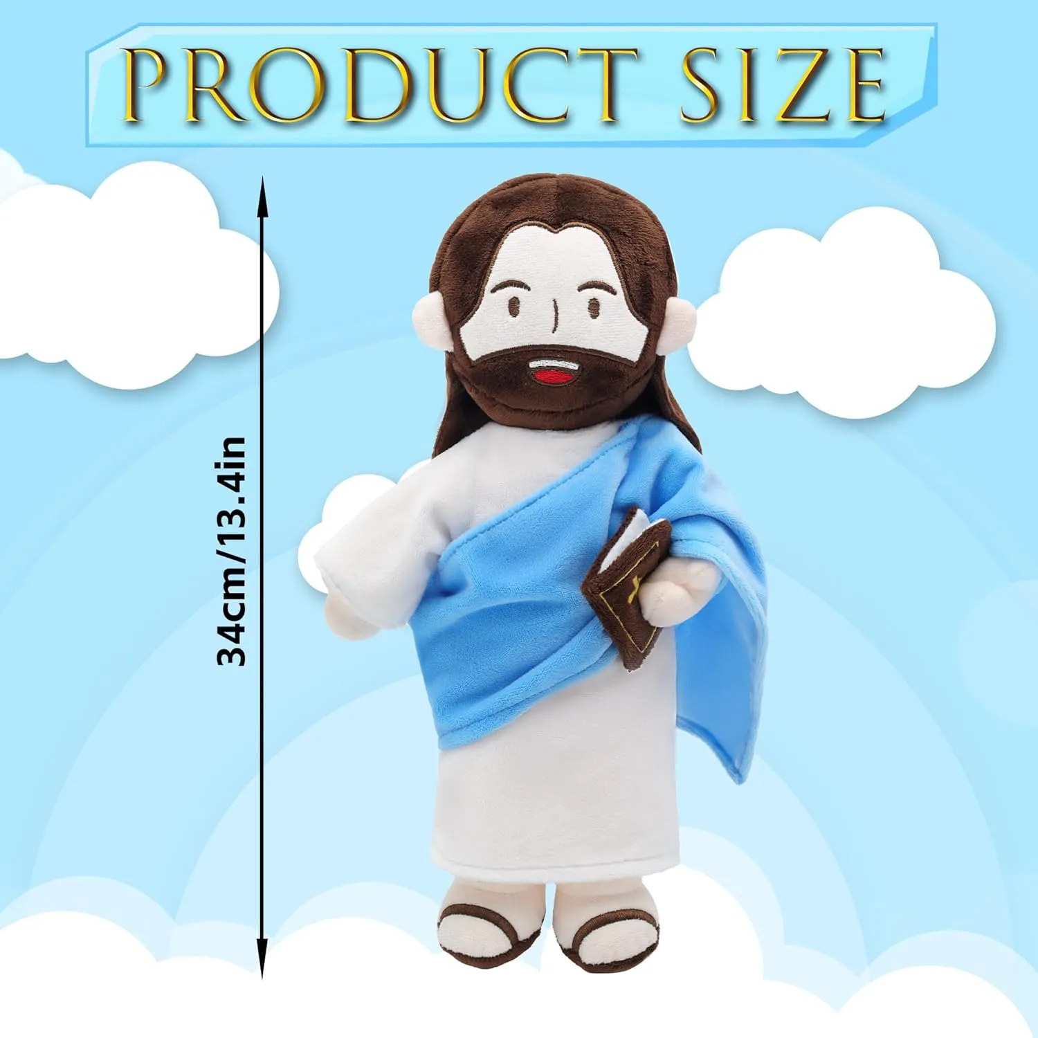 Jesus Plush Speaks 20 of Jesus' Bible Verses and 3 of Bible Music Jesus Doll Stuffed Animal to Teach Suitable for Church Sunday School Religious Easter (Blue)