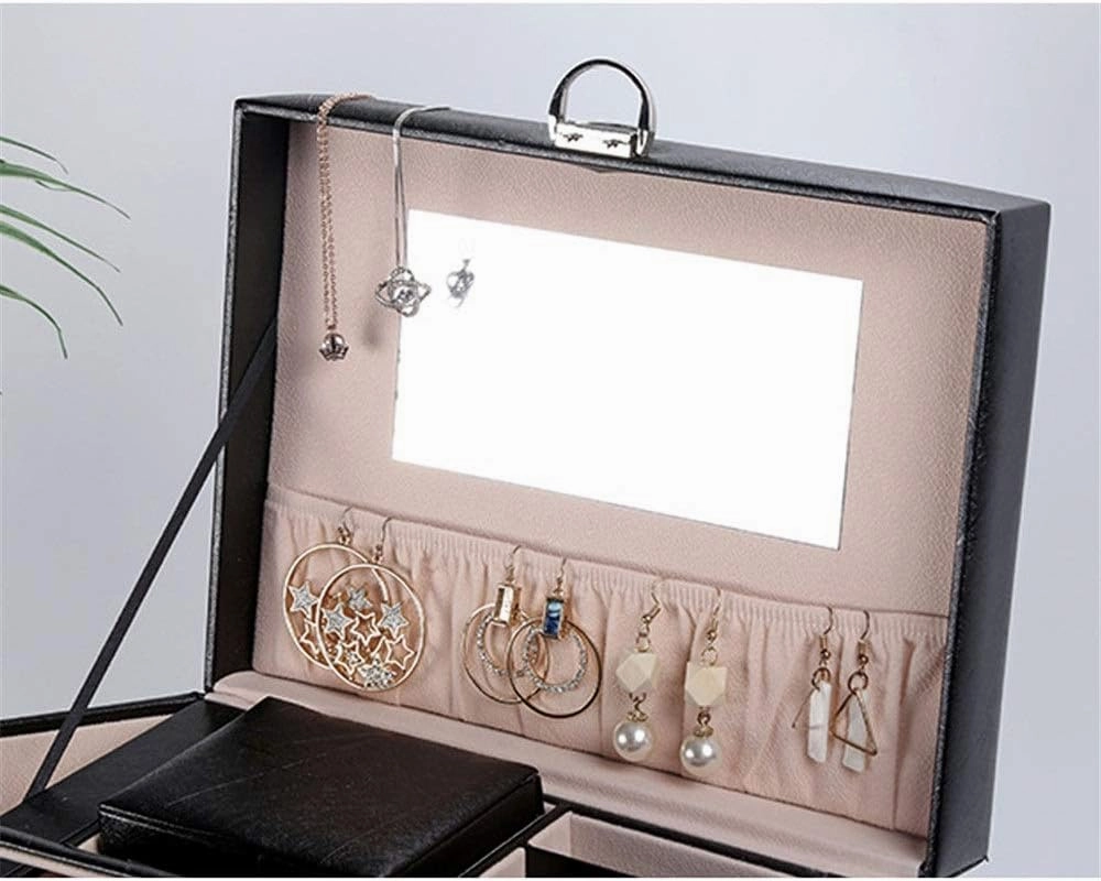 Jewelry Boxes Jewelry Box Display Storage Box Necklace Ring Storage Organizer Large Jewel Cabinet Gift Case (Black)