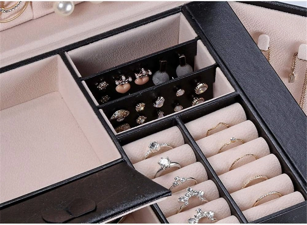 Jewelry Boxes Jewelry Box Display Storage Box Necklace Ring Storage Organizer Large Jewel Cabinet Gift Case (Black)