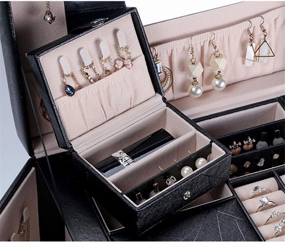 Jewelry Boxes Jewelry Box Display Storage Box Necklace Ring Storage Organizer Large Jewel Cabinet Gift Case (Black)