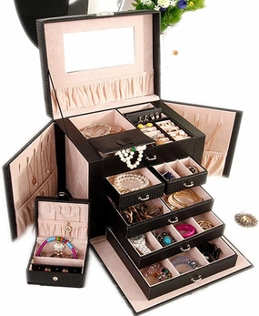 Jewelry Boxes Jewelry Box Display Storage Box Necklace Ring Storage Organizer Large Jewel Cabinet Gift Case (Black)