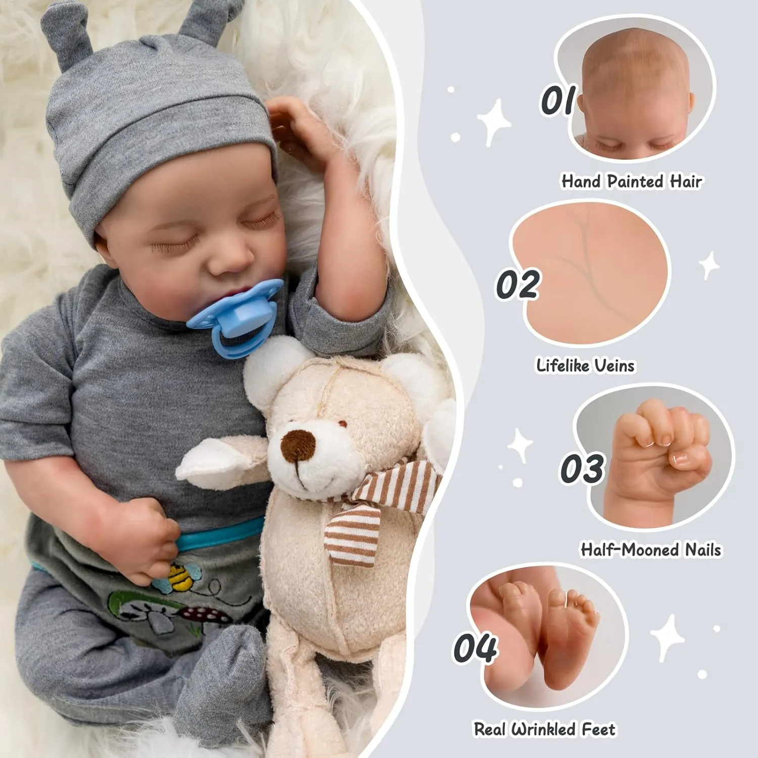 Jirachi Lifelike Reborn Baby Dolls Boy,18 Inch Soft Cloth Body Realistic Reborn Dolls That Look Real Adorable Sleeping Newborn Baby Dolls with Accessories for Kids Age 3 